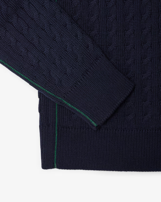 LACOSTE Pullover di cotone in maglia a treccia AH7627 colore navy