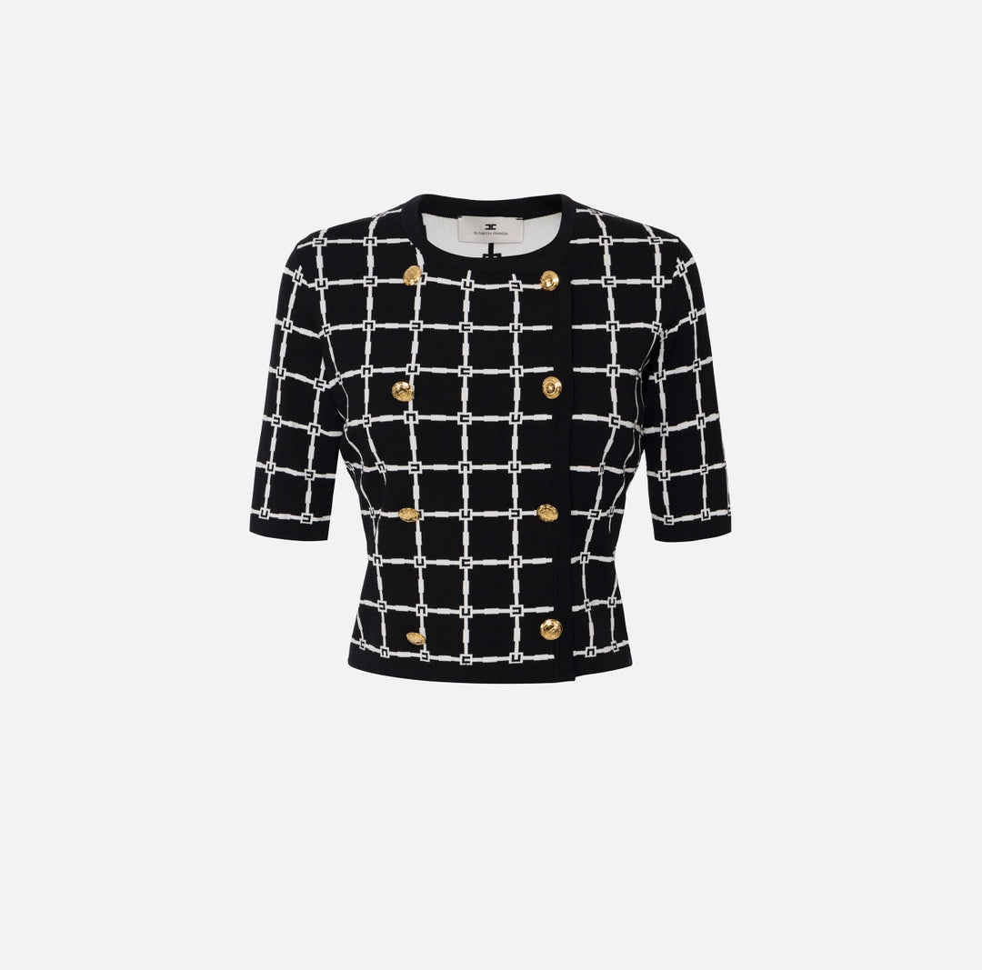 Cardigan in jacquard logo con bottoni dorati Elisabetta Franchi MK60B51E2