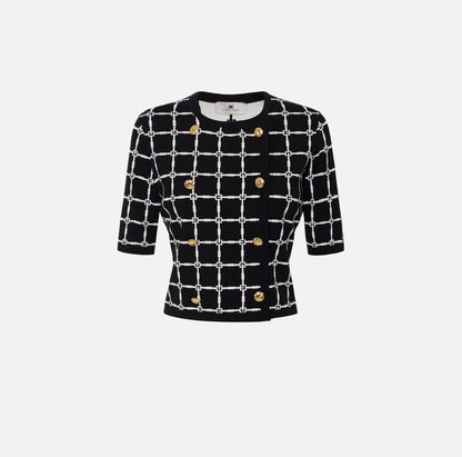 Cardigan in jacquard logo con bottoni dorati Elisabetta Franchi MK60B51E2