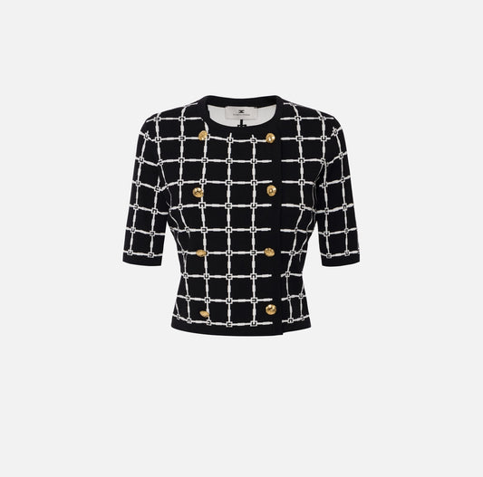 Cardigan in jacquard logo con bottoni dorati Elisabetta Franchi MK60B51E2