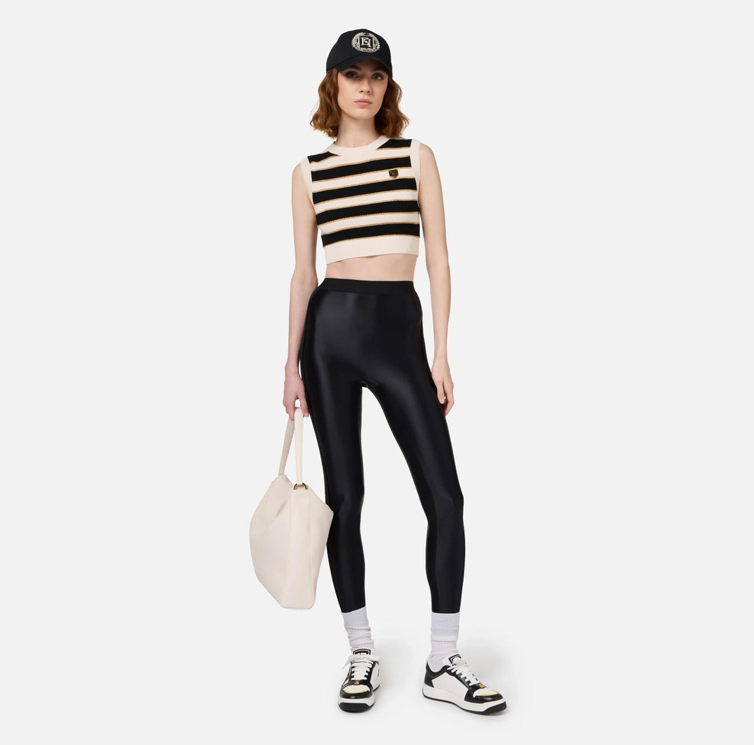 Leggings in lycra lucida con elastico logato Elisabetta Franchi PA04746E2