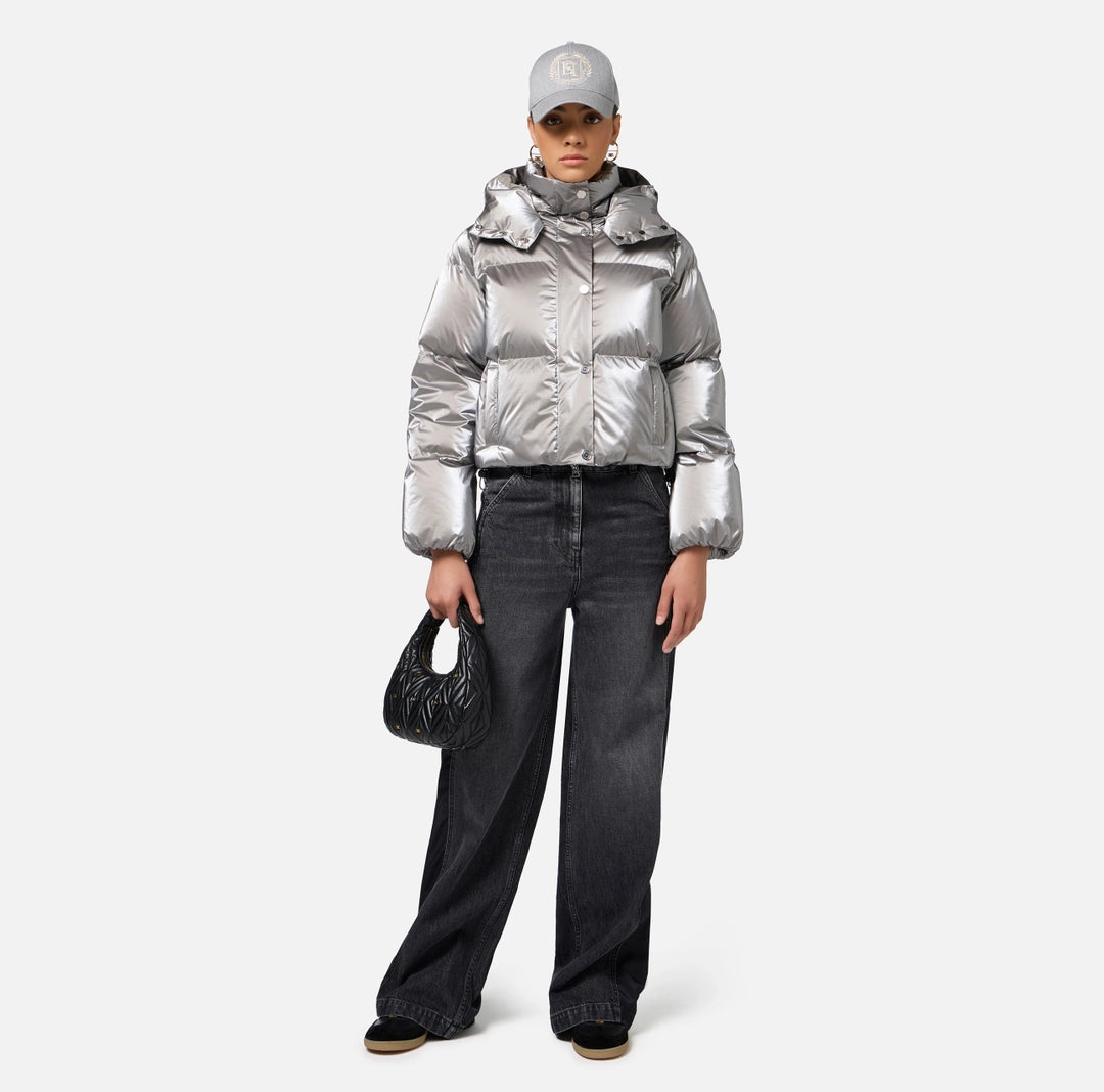 Piumino cropped in nylon effetto metallizzato Elisabetta Franchi PI77D46E2