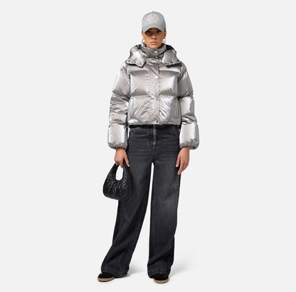 Piumino cropped in nylon effetto metallizzato Elisabetta Franchi PI77D46E2