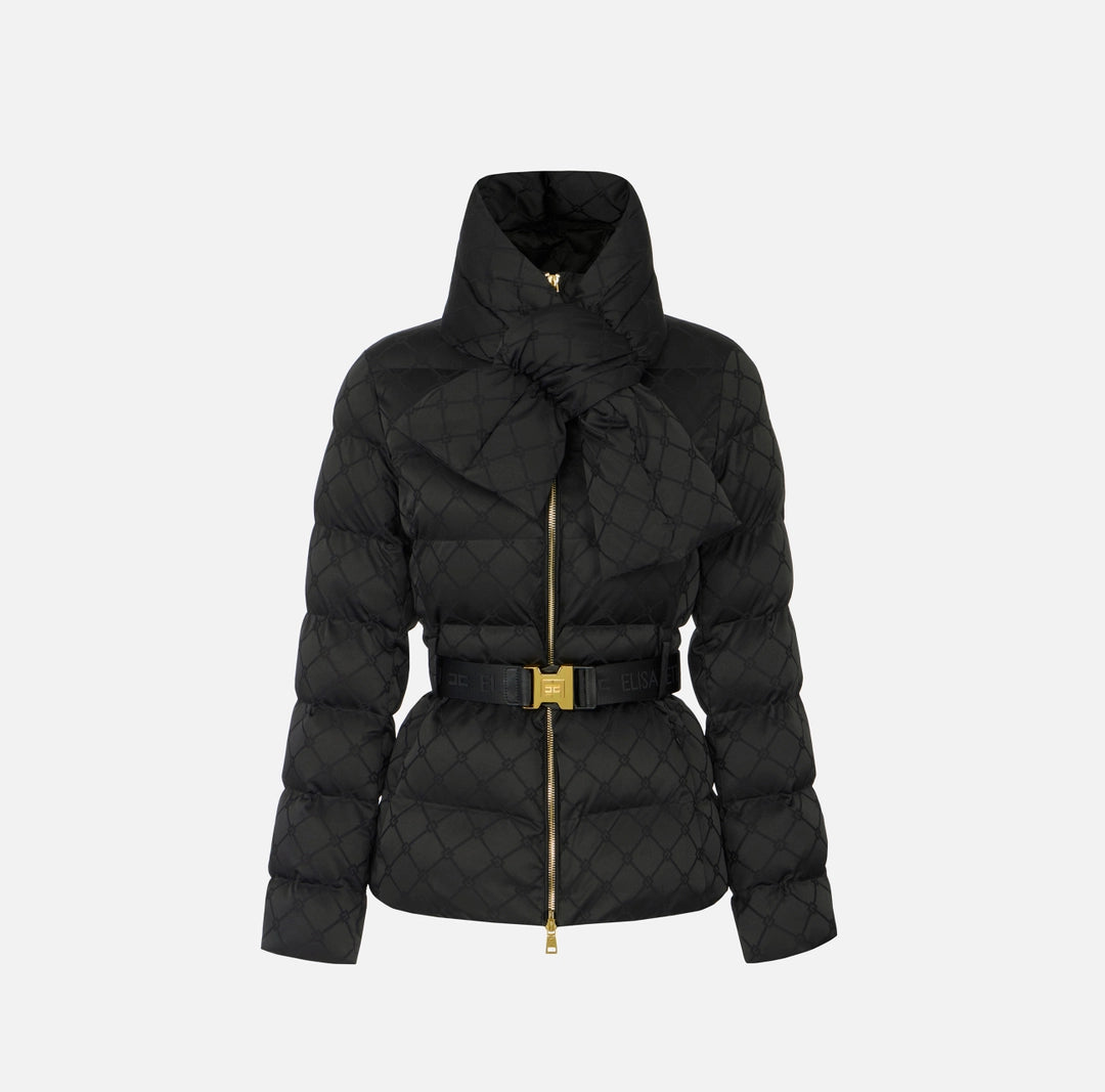 ELISABETTA FRANCHI  PI83D56E2 Piumino in tessuto vela jacquard con cintura