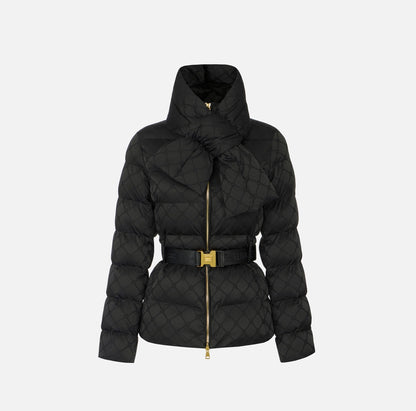 ELISABETTA FRANCHI  PI83D56E2 Piumino in tessuto vela jacquard con cintura