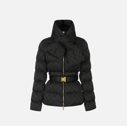 ELISABETTA FRANCHI  PI83D56E2 Piumino in tessuto vela jacquard con cintura