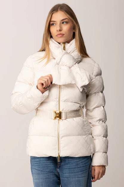 ELISABETTA FRANCHI  PI83D56E2 Piumino in tessuto vela jacquard con cintura