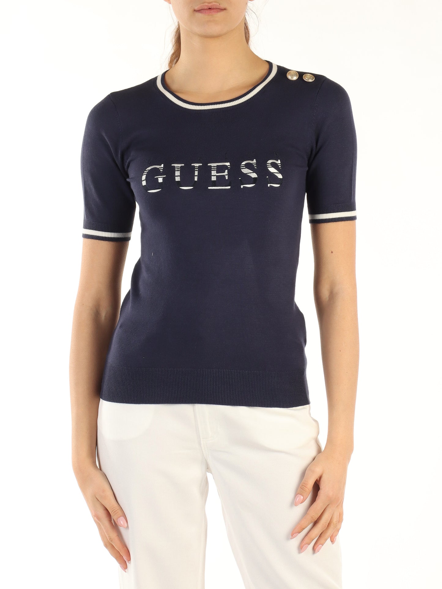 T-Shirt Ss Cate Rn Marine Logo Swtr Guess W3GR35 Z2NQ2 - Vella Group