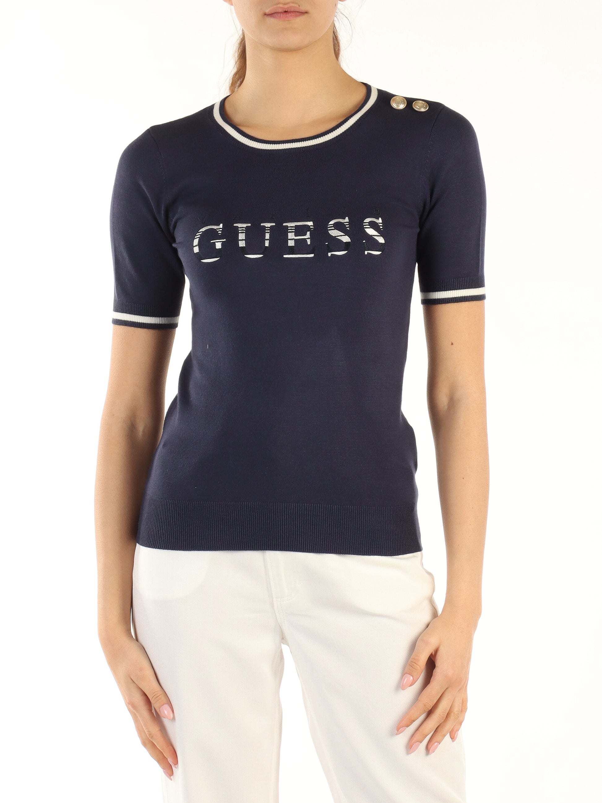 T-Shirt Ss Cate Rn Marine Logo Swtr Guess W3GR35 Z2NQ2 - Vella Group
